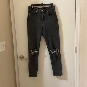 H&M acid washed black mom jeans